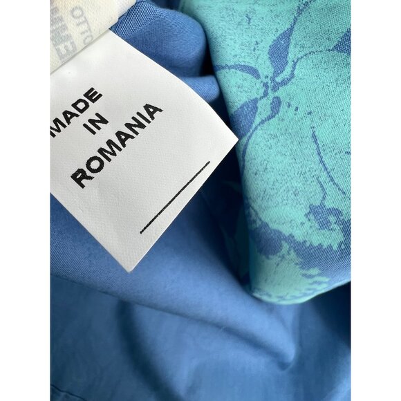 Valentino Jeans Hawaiian Shirt Mens Size 48 Medium M Blue Hibiscus 100% Cotton - Picture 8 of 9